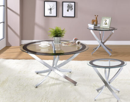 Brooke 3-piece Round Coffee and End Table Set Chrome product image