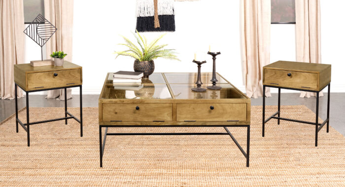 Stephie 3-piece Square Coffee and End Table Set Honey Brown product image