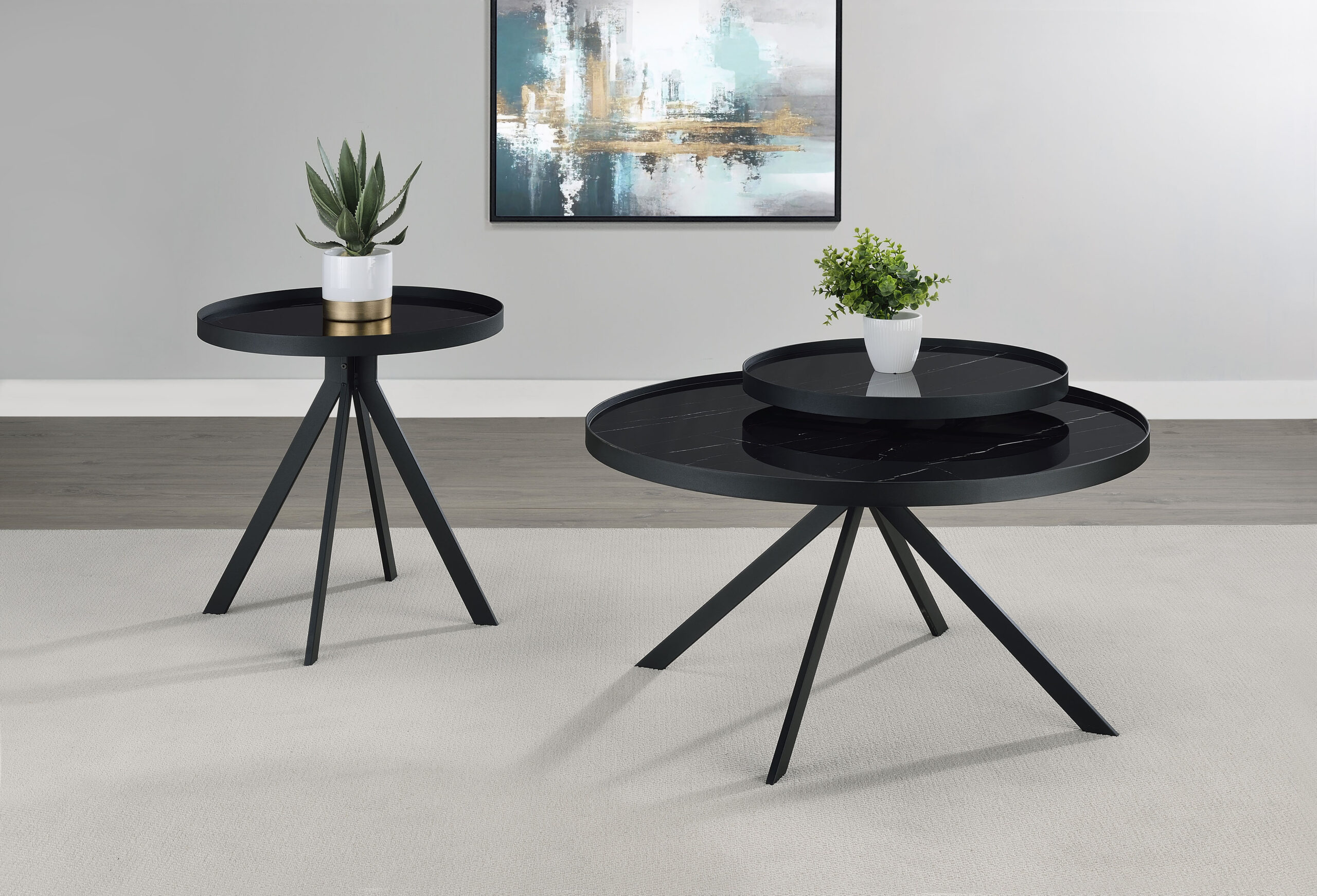 Briggs 2-piece Round Coffee and End Table Set Black Briggs 2-piece Round Coffee and End Table Set Black product image