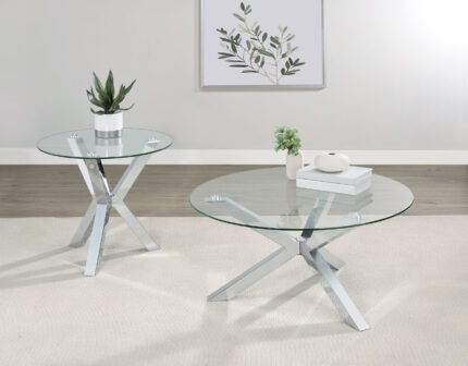 Kenzie 2-piece Round Coffee and End Table Set Chrome product image