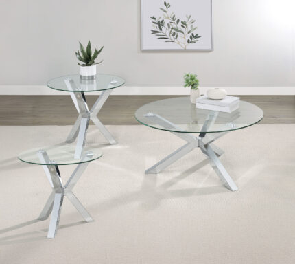 Kenzie 3-piece Round Coffee and End Table Set Chrome product image