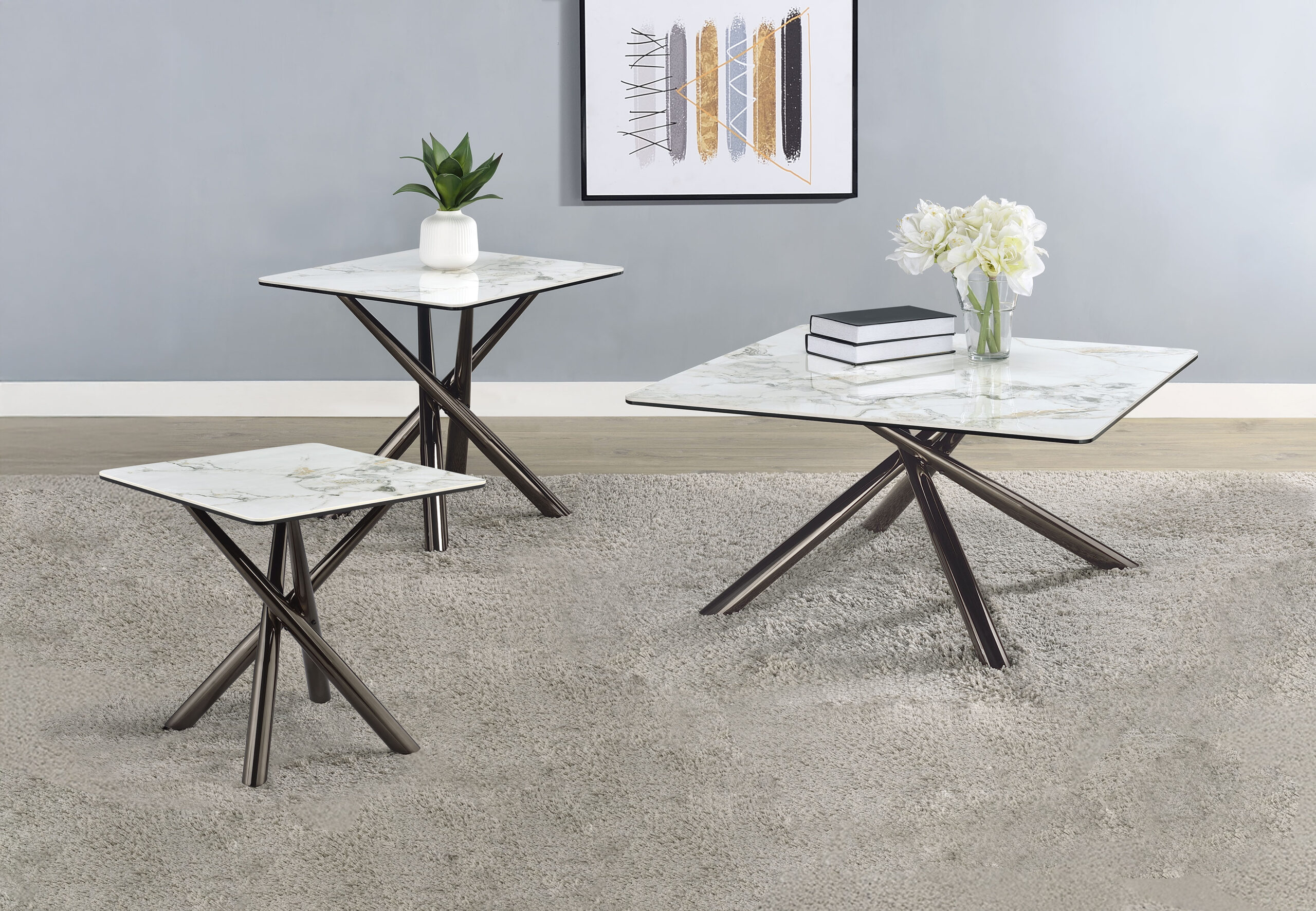 Carvell 3-piece Square Coffee and End Table Set Mirage White Carvell 3-piece Square Coffee and End Table Set Mirage White product image