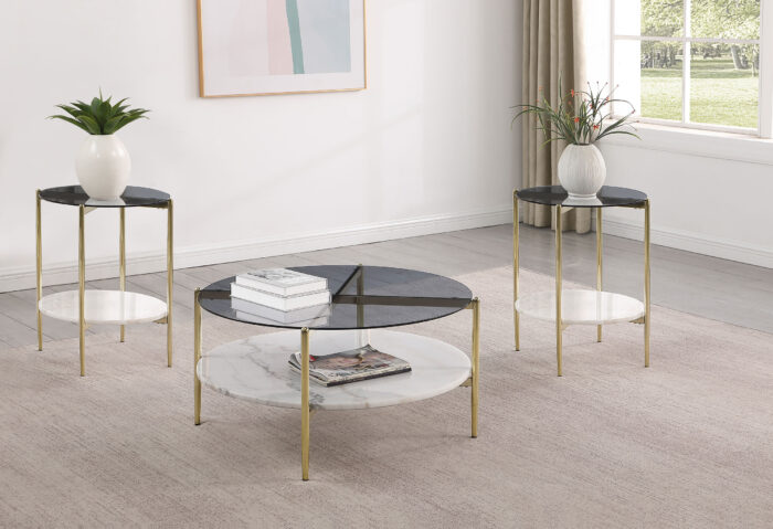 Jonelle 3-piece Round Coffee and End Table Set Gold product image