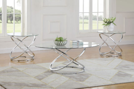 Warren 3-piece Oval Glass Top Coffee Table Set Chrome product image