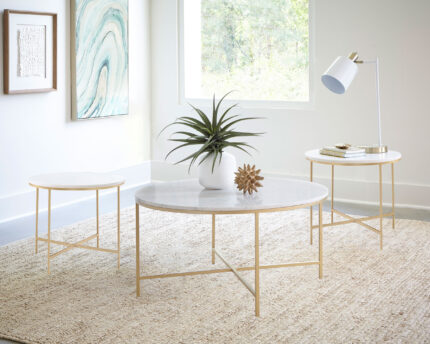 Ellison 3-piece Round Marble Coffee and End Table Set White product image