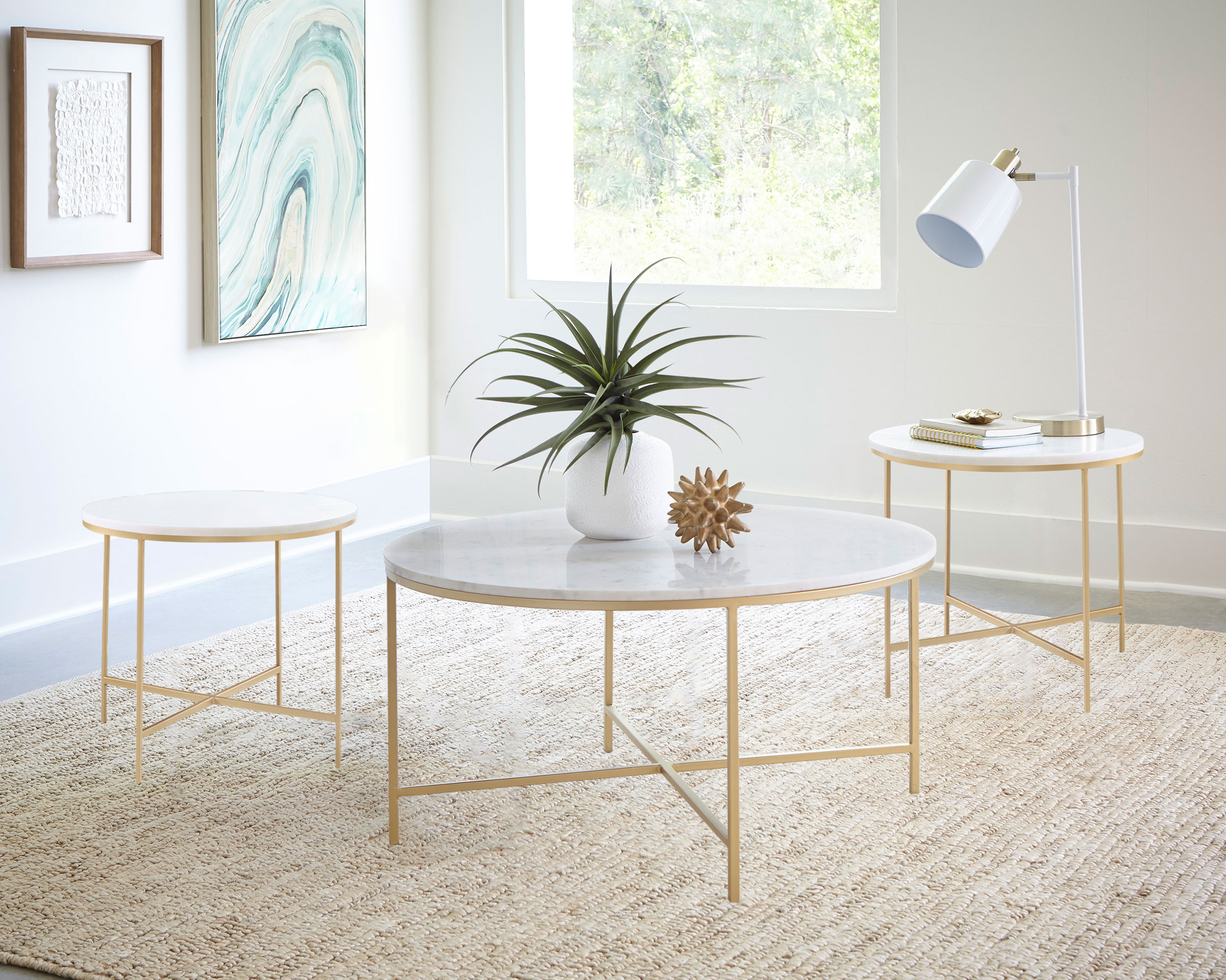 Ellison 3-piece Round Marble Coffee and End Table Set White Ellison 3-piece Round Marble Coffee and End Table Set White product image