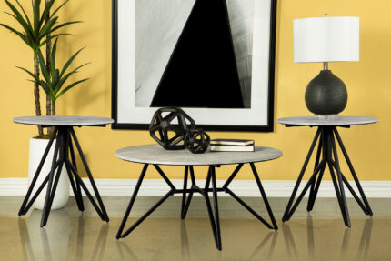 Hadi 3-piece Round SmartTop Coffee and End Table Set Cement product image