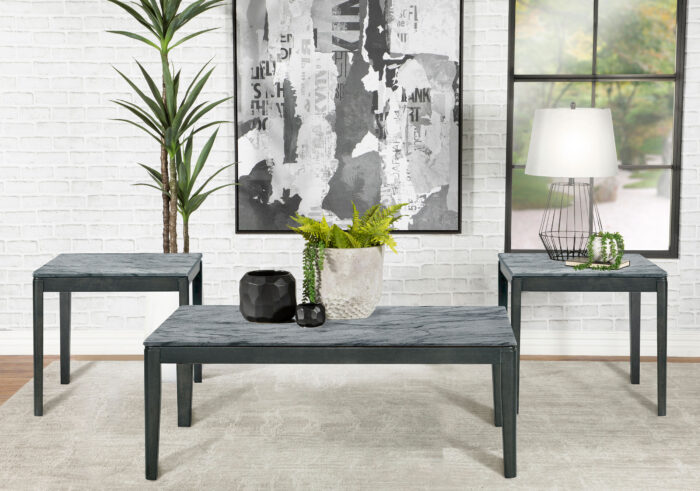 Mozzi 3-piece Coffee and End Table Set Grey Faux Marble product image
