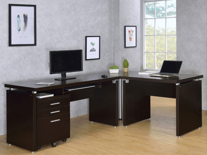 Skylar L-Shape Desk with Mobile File Cabinet Cappuccino product image