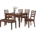 VH646 Glendale 6 Piece Dining Set in Brown Wood & Brown Leatherette By Vilo Home no background product image