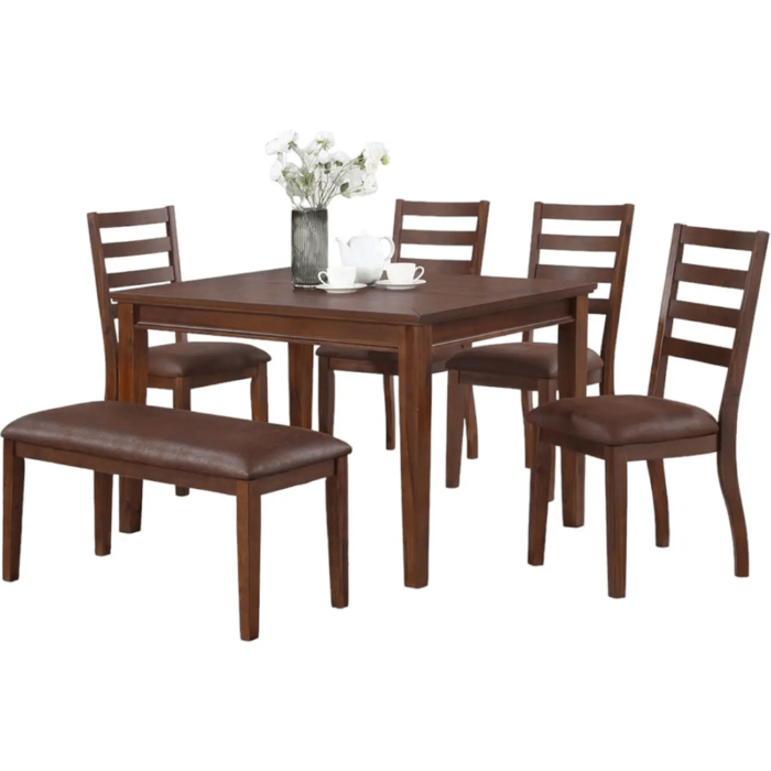 VH646 Glendale 6 Piece Dining Set in Brown Wood & Brown Leatherette By Vilo Home no background product image