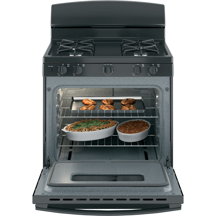 JGBS10DEMBB GE® 30" Free-Standing Front Control Gas Range oven open product image