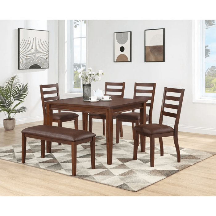 VH646 Glendale 6 Piece Dining Set in Brown Wood & Brown Leatherette By Vilo Home product image