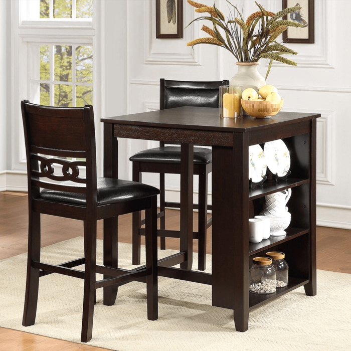 D1701-32S Gia Ebony 3 Piece Counter Height Dining Set with Shelves By New Classic Furniture product image