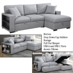 Pompano Sectional with Right Chaise, Pull-out Bed, Hidden Storage and Shelves, Charging Ports By Home Elegance product image