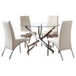 Beckham 5-piece Round Glass Top Dining Set Chrome and White product image