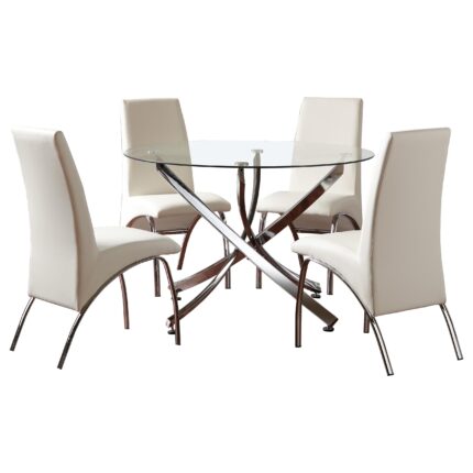 Beckham 5-piece Round Glass Top Dining Set Chrome and White product image