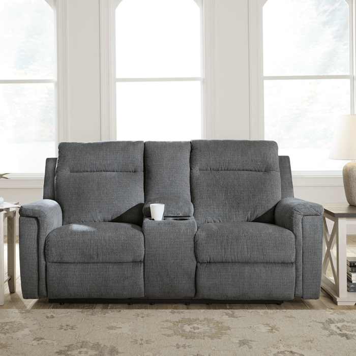 Barnsana Power Reclining Loveseat with Console in Ash By Ashley product image