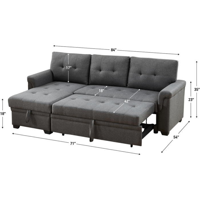 Lucca Sectional Sleeper with Pull Out Bed and Storage By Lilola dimensions product image