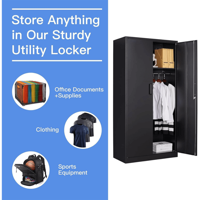 Metal Armoire Wardrobe Closet Cabinet with Lock Doors, -72" Steel Lockable Wardrobe in Black features product image