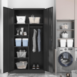 Metal Armoire Wardrobe Closet Cabinet with Lock Doors, -72" Steel Lockable Wardrobe in Black product image