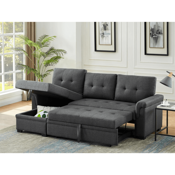 Lucca Sectional Sleeper with Pull Out Bed and Storage By Lilola sleeper open and storage open product image