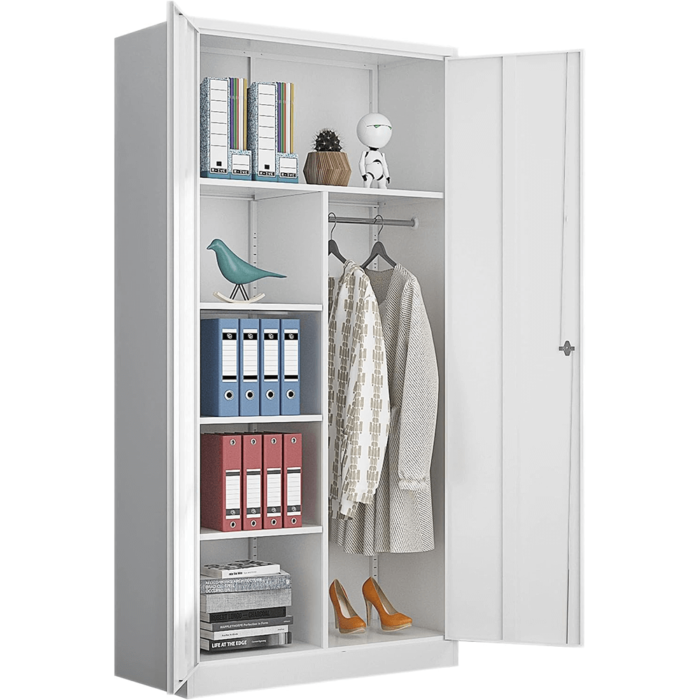 Metal Armoire Wardrobe Closet Cabinet with Lock Doors, -72" Steel Lockable Wardrobe in White product image