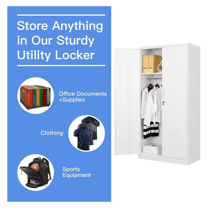 Metal Armoire Wardrobe Closet Cabinet with Lock Doors, -72" Steel Lockable Wardrobe in White features product image