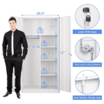 Metal Armoire Wardrobe Closet Cabinet with Lock Doors, -72" Steel Lockable Wardrobe in White dimensions product image
