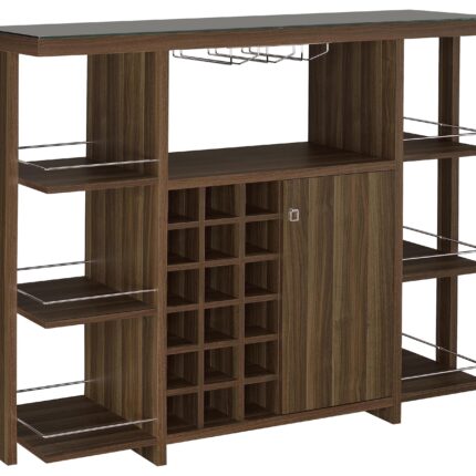 Evelio 6-shelf Glass Top Home Bar Wine Cabinet Walnut product image