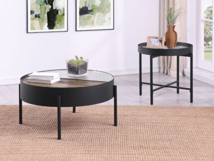 Ozella 2-piece Round Coffee and End Table Set Sandy Black product image