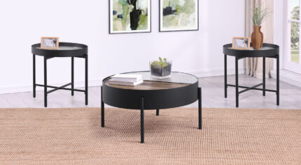 Ozella 3-piece Round Coffee and End Table Set Sandy Black product image