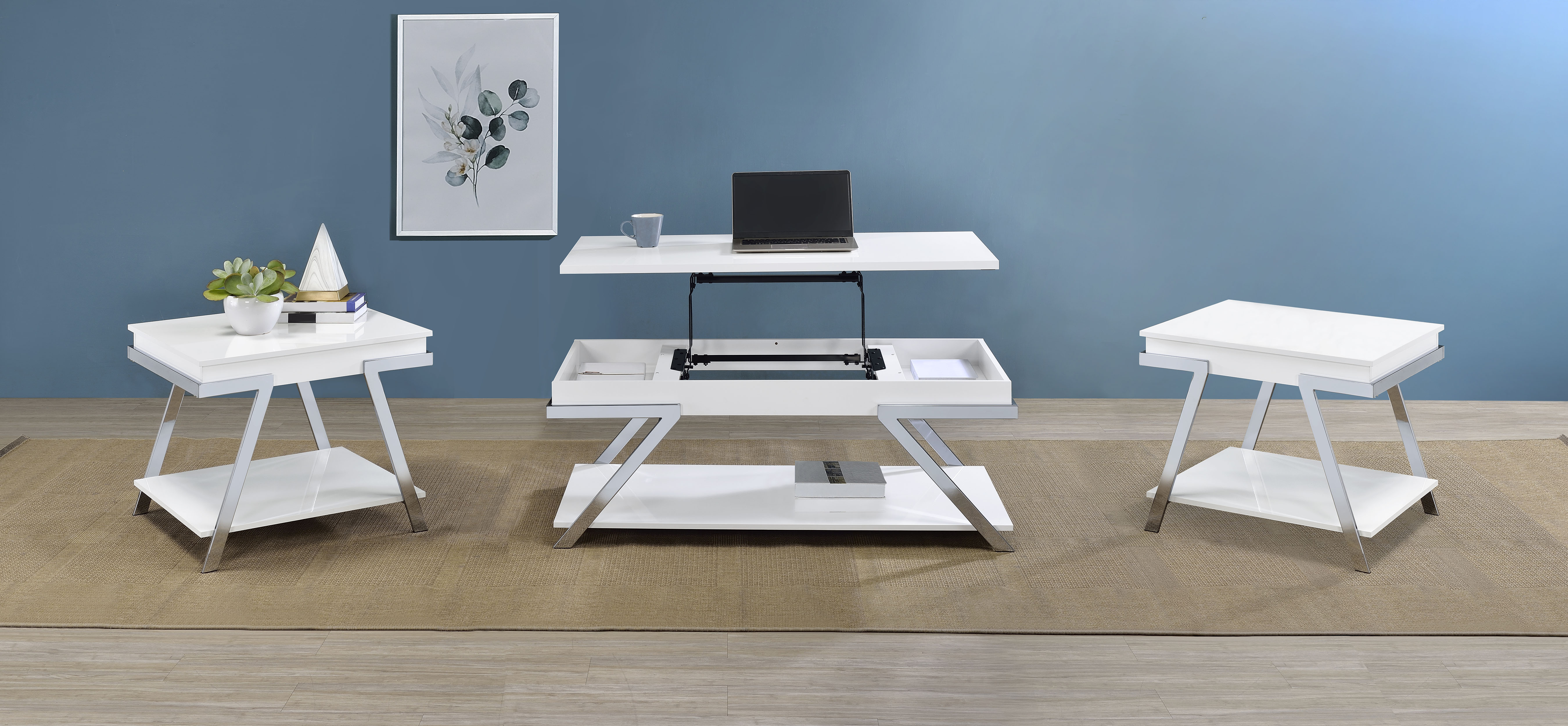 Marcia 3-piece Coffee and End Table Set White High Gloss product image