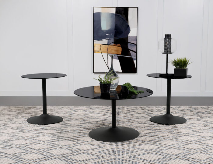 Ganso 3-piece Round Glass Top Coffee and End Table Set Black product image