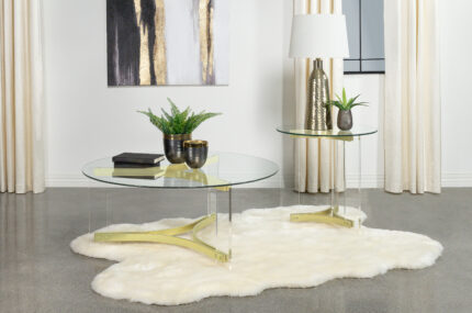 Janessa 2-piece Acrylic Coffee and End Table Set Matte Brass product image