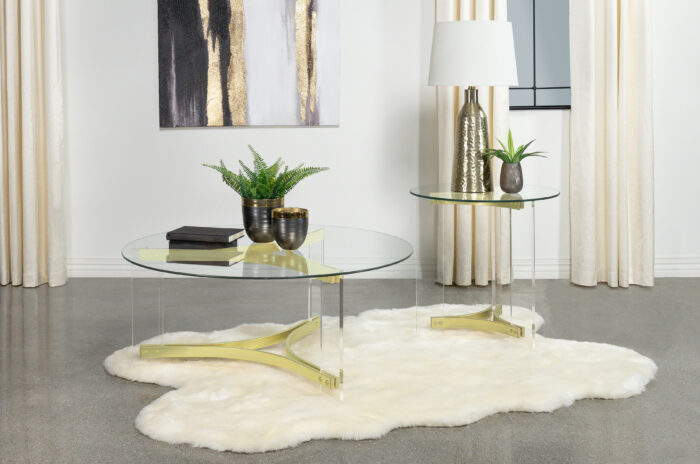 Janessa 2-piece Acrylic Coffee and End Table Set Matte Brass product image