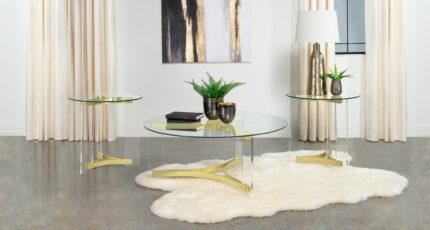 Janessa 3-piece Acrylic Coffee and End Table Set Matte Brass product image