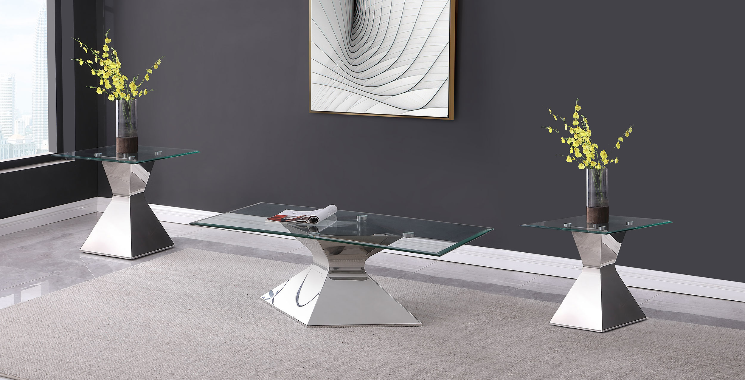 Jenny 3-piece Rectangular Coffee and End Table Set Chrome Jenny 3-piece Rectangular Coffee and End Table Set Chrome product image