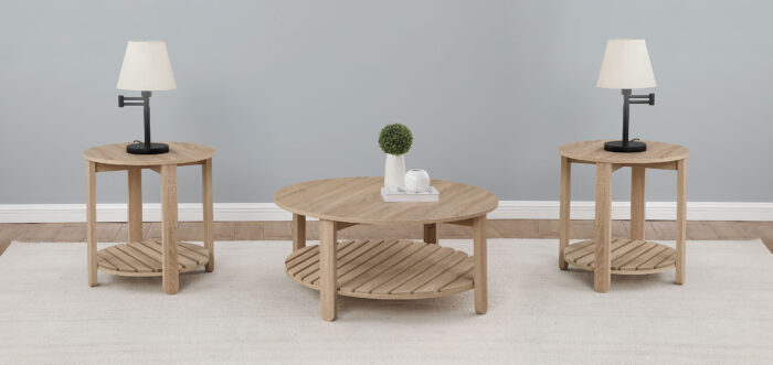 Fowler 3-piece Round Coffee and End Table Set Natural product image