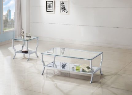 Saide 2-piece Glass Top Coffee and End Table Set Chrome product image