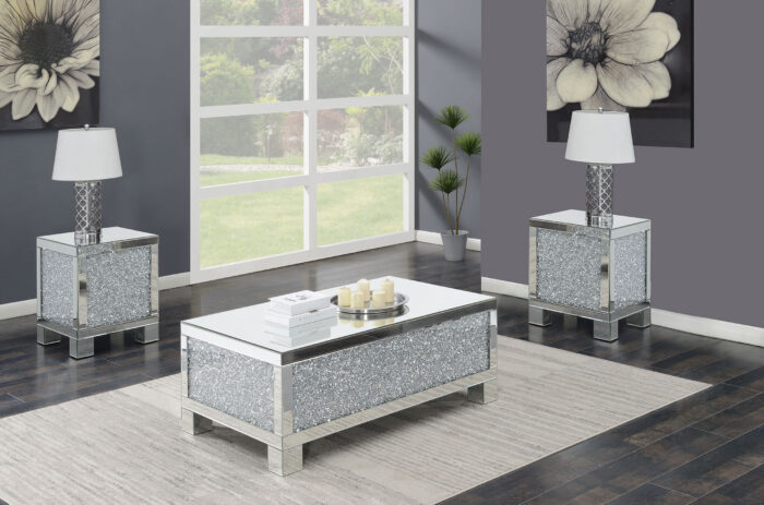Gillian 3-piece Mirrored Coffee and End Table Set Silver product image