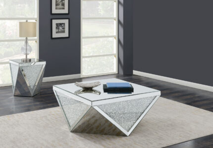 Amore 2-piece Mirrored Coffee and End Table Set Silver product image