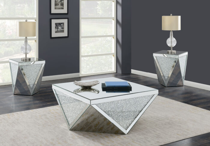 Amore 3-piece Mirrored Coffee and End Table Set Silver product image