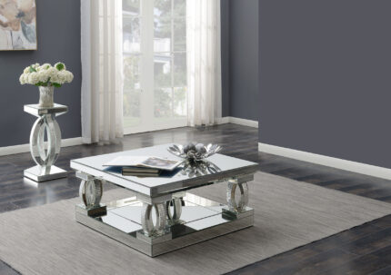 Amalia 2-piece Mirrored Coffee and End Table Set Silver product image