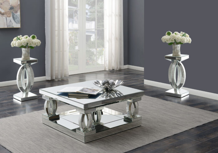 Amalia 3-piece Mirrored Coffee and End Table Set Silver product image