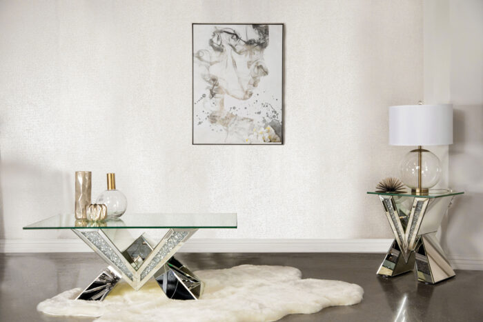 Taffeta 2-piece Mirrored Coffee and End Table Set Silver product image