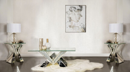 Taffeta 3-piece Mirrored Coffee and End Table Set Silver product image
