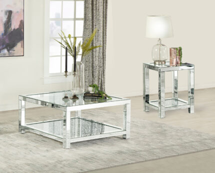 Valentina 2-piece Mirrored Coffee and End Table Set Silver product image