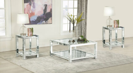 Valentina 3-piece Mirrored Coffee and End Table Set Silver product image