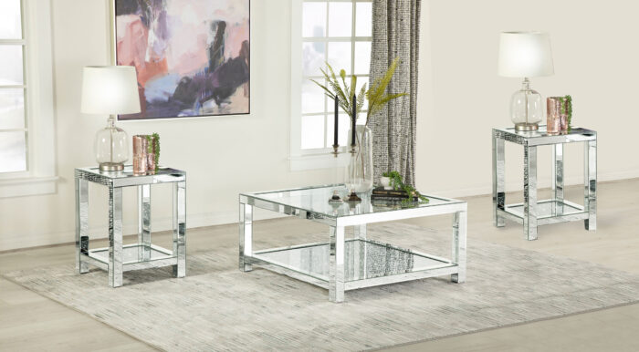 Valentina 3-piece Mirrored Coffee and End Table Set Silver product image